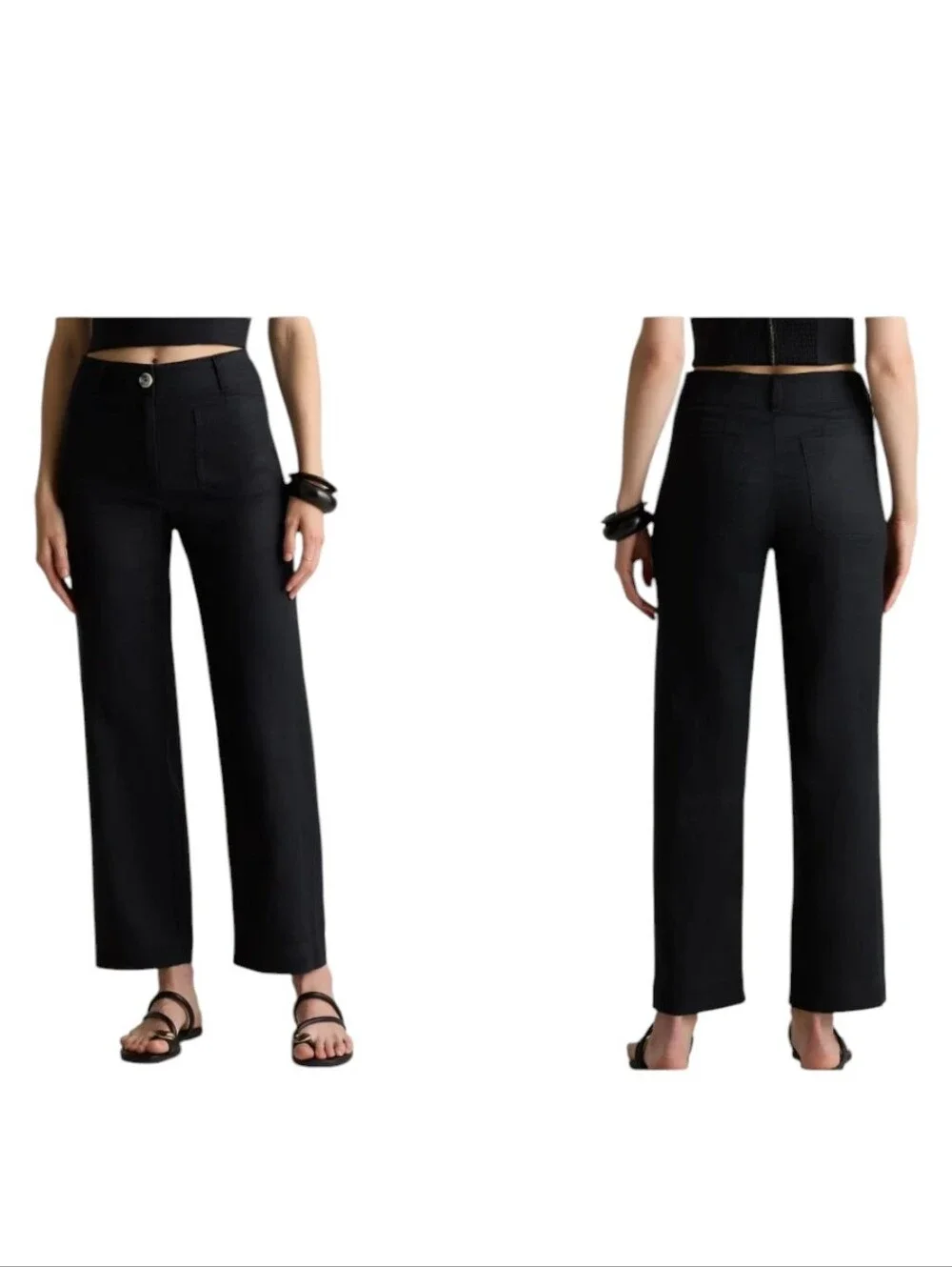 Quince 100% European Linen Patch Pocket Wide Leg Pants Black Size 16
